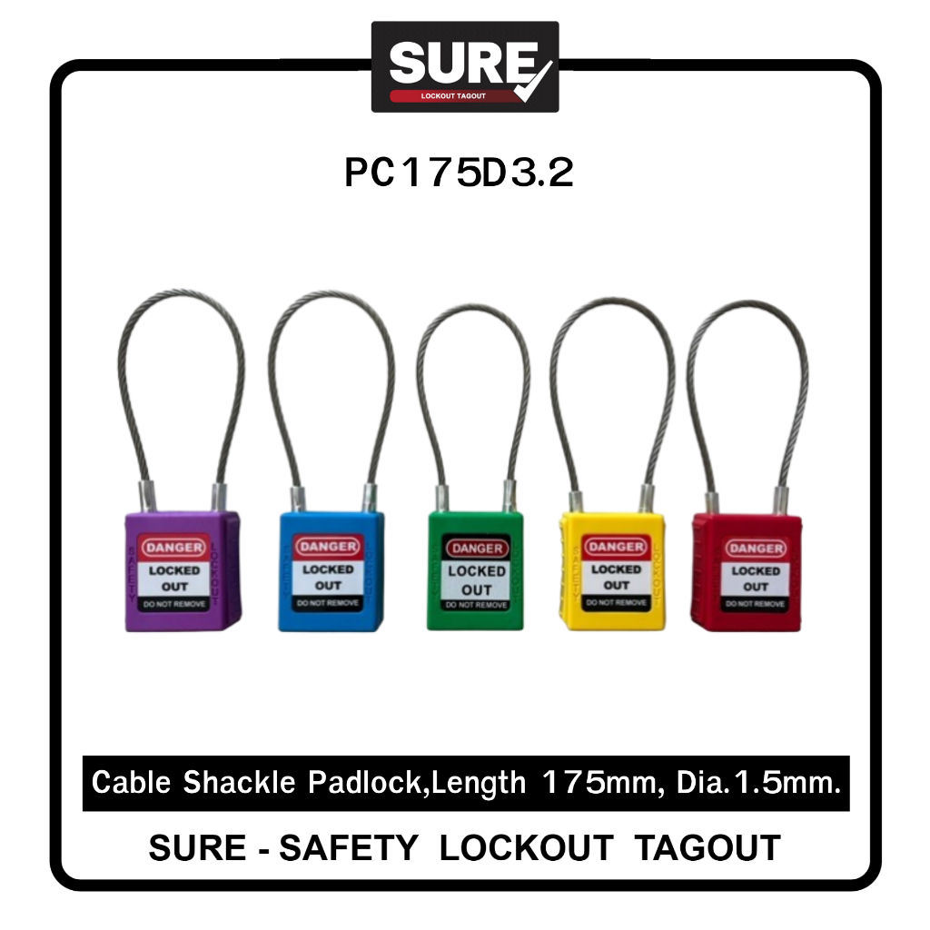 [ออกใบกำกับภาษีได้]Cable Shackle Padlock Length 175 mm. Dai. 3.2 mm ...