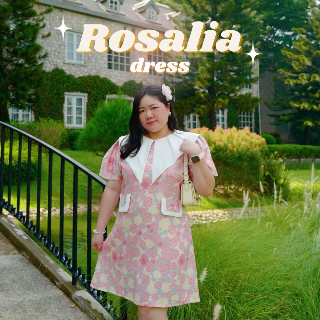 Pocket Rosie Dress Green Dahlia with Pink Bubble Stripe