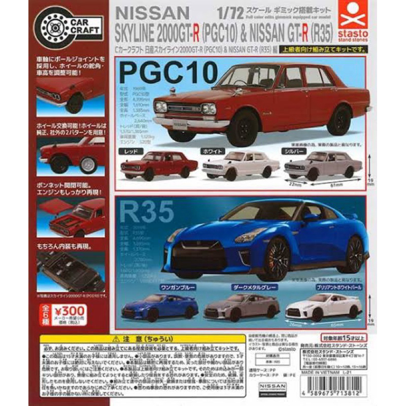**พร้อมส่ง**กาชาปองรถ Nissan 1/72 Skyline 2000GT-R(PGC10)&Nissan GT-R(R35) ของแท้