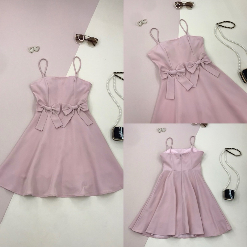 [ELSA] Y052 ชุดเดรสกระโปรงสายเดี่ยวดีเทลแต่งโบว์ลุคคุณหนู ใส่ออกงานแต่ง ...