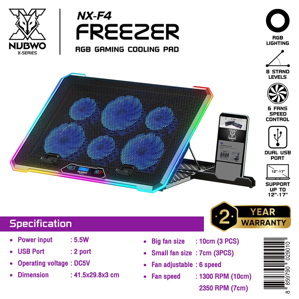 Nubwo COOLER PAD พัดลมระบายอากาศ FREEZER RGB พัดลม 6 ตัว Notebook ขนาด ...