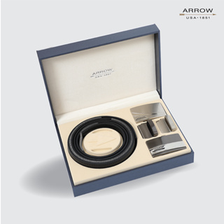 ARROW Gift Set เข็มขัดหนังสีดำ สามารถเปลี่ยนหัวเข็มขัดได้ มีหัวเข็มขัดในกล่อง2แบบ (MYCG111)