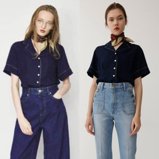 Moussy x cotton x M shirt ผ้าพริ้วทรงสวยใส่ทำงาน สีกรม อก 38 ยาว 20 Code: 1385(8)