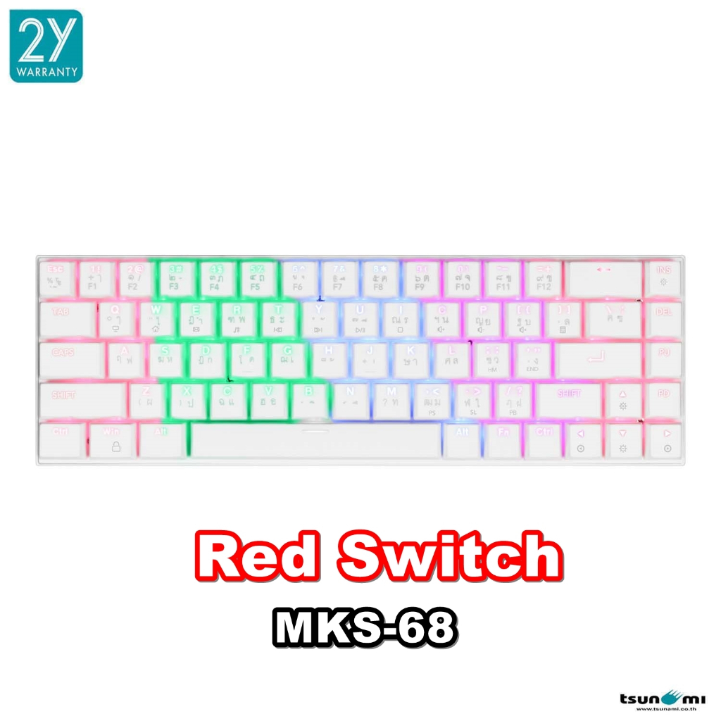 คีย์บอร์ดเกมมิ่ง Tsunami MK-68 / MKS-68 Low-Proflie ขนาด 60% 68 Keys ...