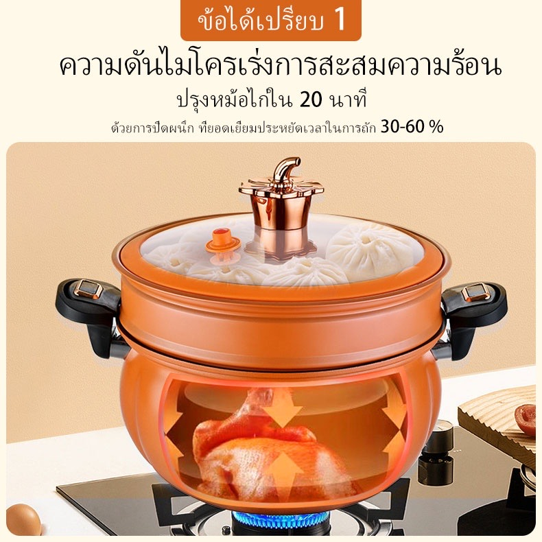 หม้อแรงดัน-ทรงฟักทอง-หม้อความดันหม้อแรงดันเคลือบnon-stick-หม้อตุ๋นอัดแรงดัน-หม้อความดันขนาดใหญ่