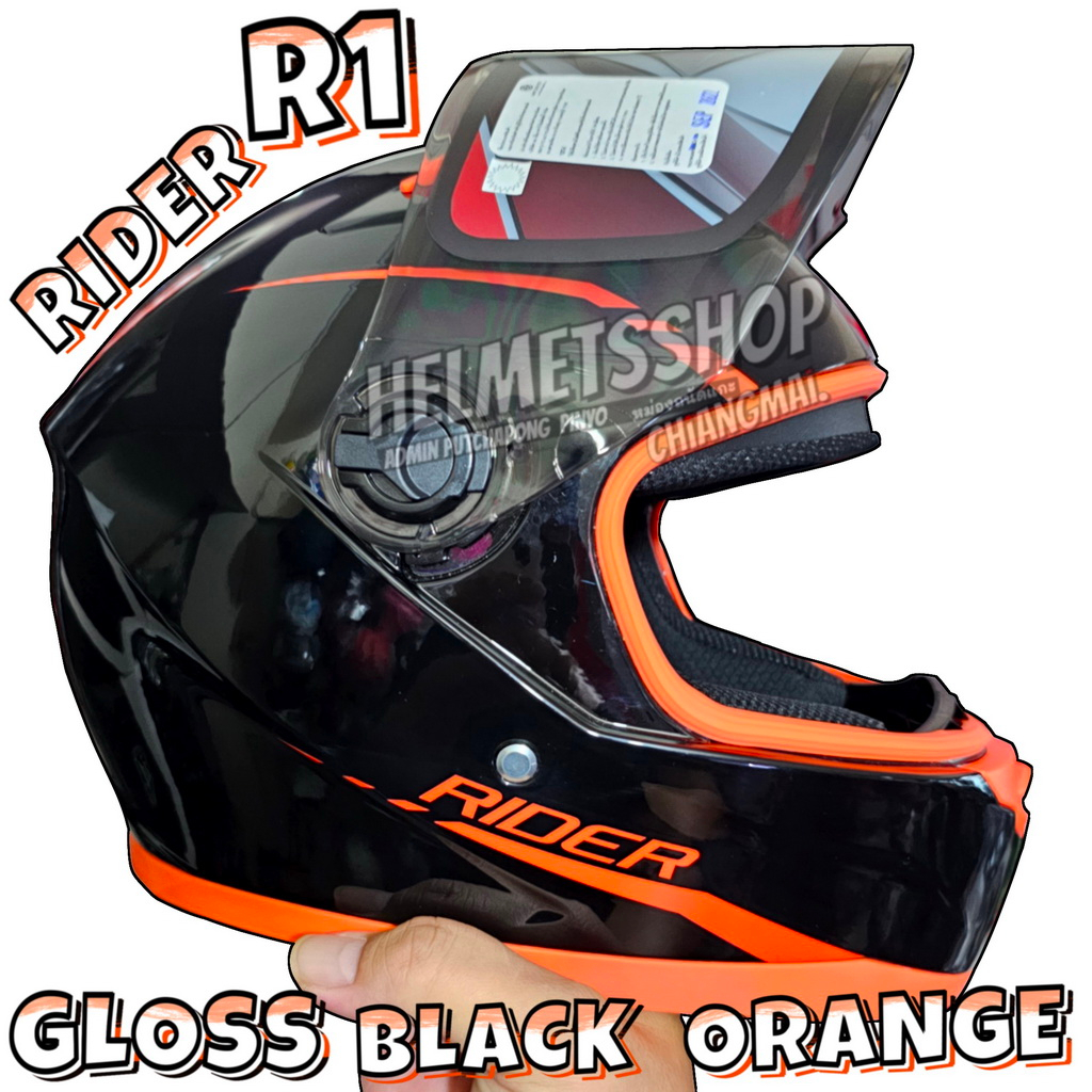 RIDER R1 GLOSS BLACK ORANGE | Shopee Thailand