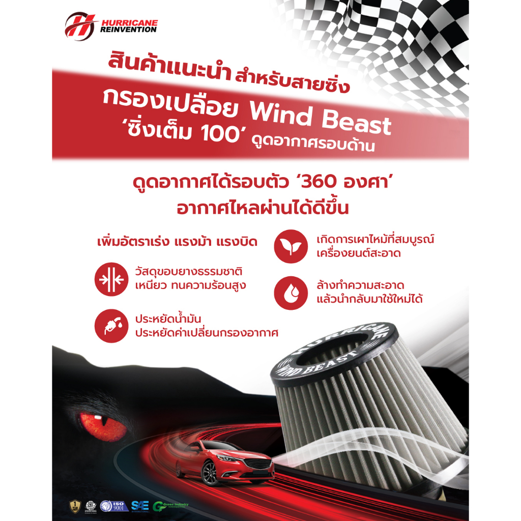 เฮอร์ริเคน Hurricane กรองอากาศเปลือย กรองแต่ง ล้างได้ เพิ่มแรงม้า WIND ...