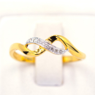 แหวนคลื่น ฝังเพชรเป็นเส้น แหวนเพชร แหวนทองเพชรแท้ ทองแท้ 37.5% (9K) ME919