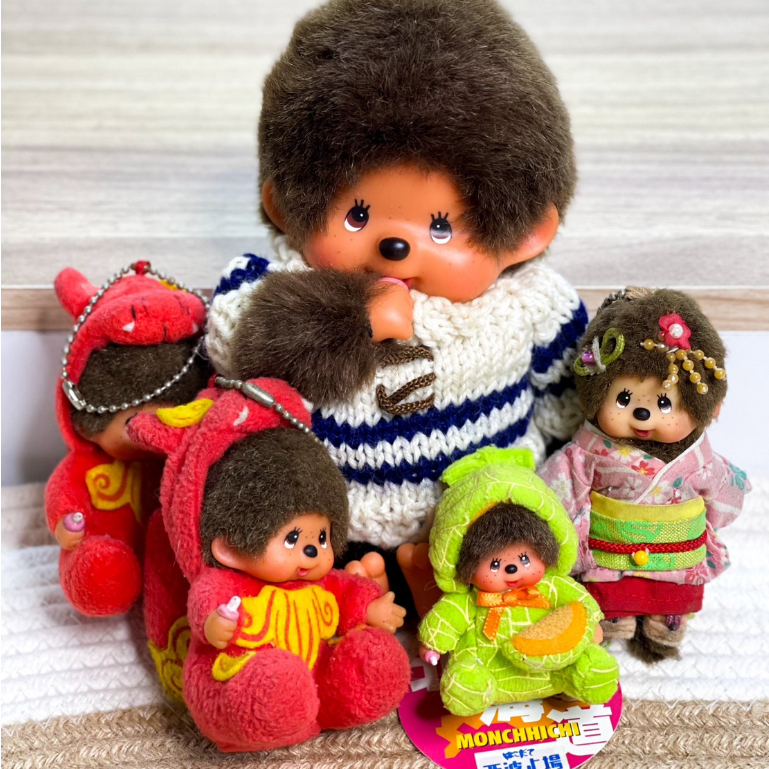 พวงกุญแจตุ๊กตาม่อนชิชิ-monchhichi-ลิขสิทธิ์แท้-ของสะสมมือสองญี่ปุ่น