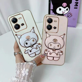 เคส ขาตั้ง คุโรมิ มีกระจก ใช้สำหรับ Vivo Y02 Y02S Y16 Y22 Y22S Y35 Y3S T1X Y21 Y33S Y33T Y71 Y21T Y21SY15A Y01 เคสนิ่ม