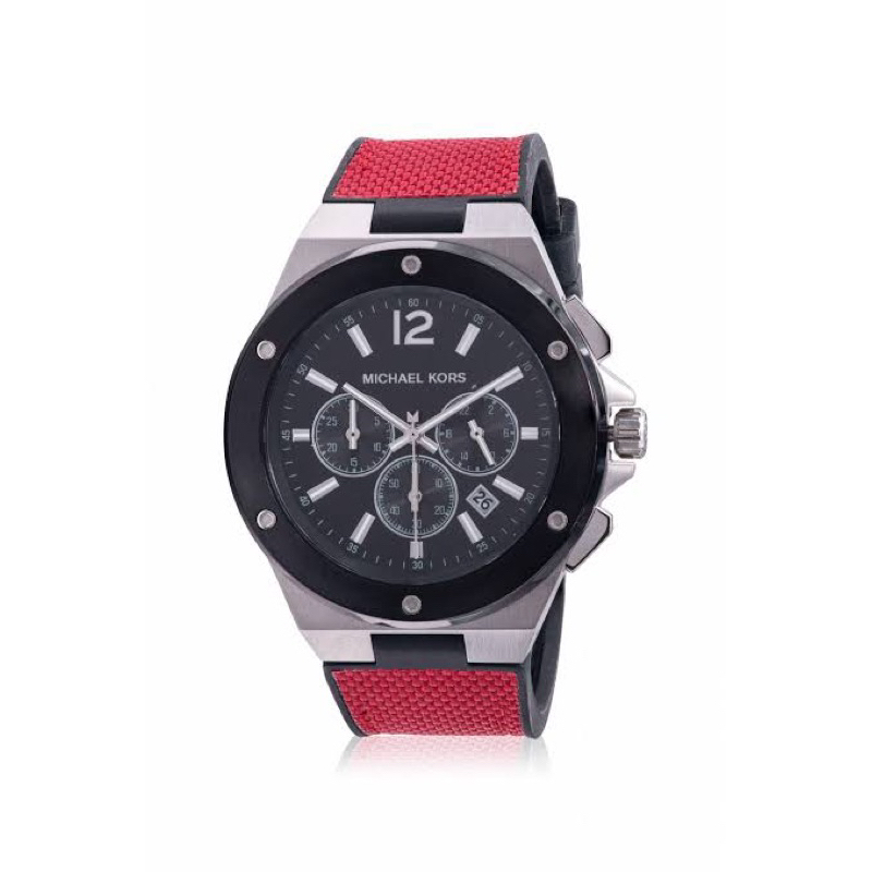 ผ่อน0-นาฬิกาชาย-michael-kors-lennox-chronograph-black-and-red-watch-mk8942-หน้าปัด-45mm-สายสีแดง