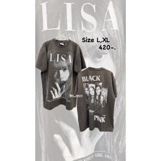 เสื้อยืดฟอกสีเฟดดำสกีนลายliSa