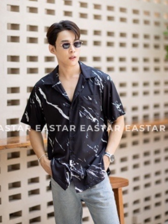 เสื้อเชิ้ต-es6-ผ้าไหมอิตาลีพรีเมียม-ลายหินอ่อน-สีขาว-ดำ-เนื้อผ้านิ่มสบาย-แพทเทิร์นดี-ทรงดีมาก