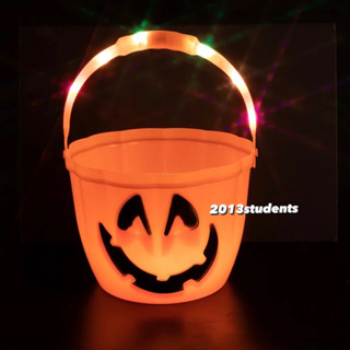 🇹🇭❗️🎃ถังฟักทองมือจับเปิดไฟได้ กระป๋องฟักทองฮาโลวีน ถังใหญ่halloween pumpkin bucket with LED light handle[พร้อมส่งจากไทย]