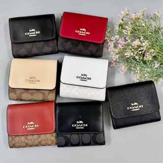 🌺Coach Small Trifold Wallet  Canvas กระเป๋าสตางค์ใบสั้น 3 พับ คะ