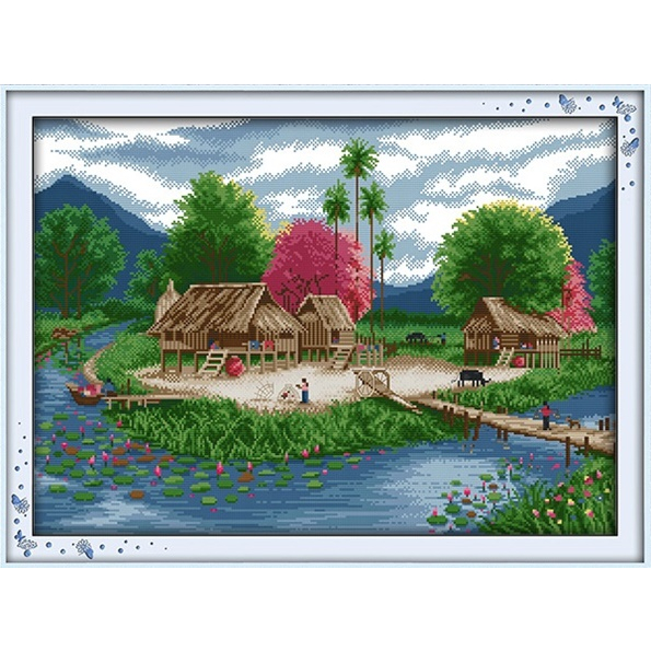 ชุดปักครอสติช-วิว-ทุ่งนา-ชนบท-ทิวทัศน์-lakeside-cross-stitch-kit