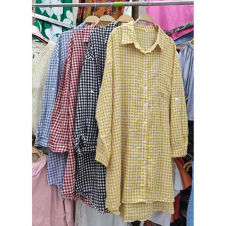 [พร้อมส่ง] เดรสเชิ้ตแขนยาวชายสก็อต สไตล์เกาหลี