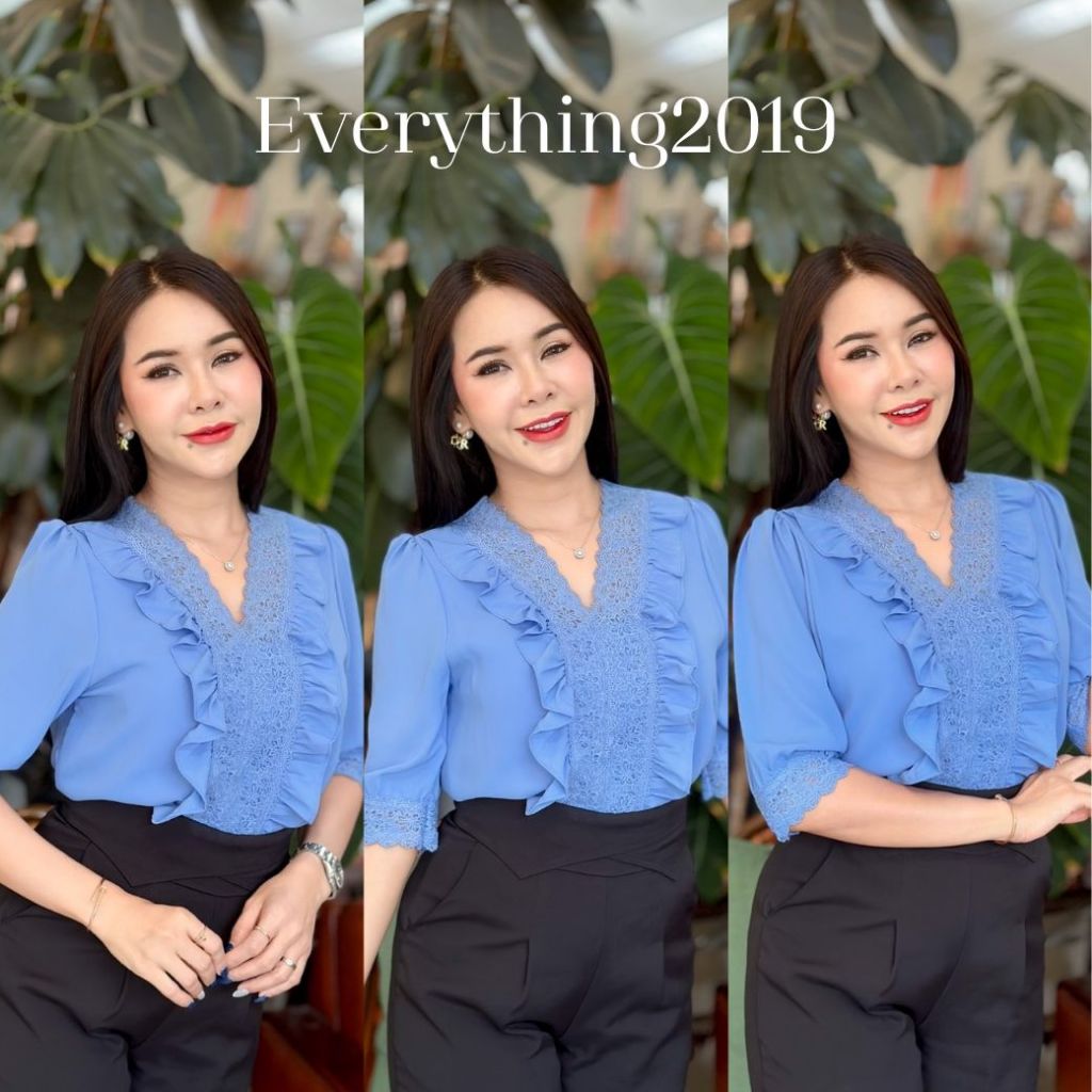 everything2019-6169-1-เสื้ออกระบายลูกไม้แขนศอก-ใส่ทำงานสวยๆ-ใส่เที่ยวสบายๆ