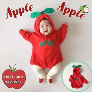 [ส่งทุกวัน] เสื้อกันหนาวเด็กทารก ผ้าฝ้าย บอดี้สูทเด็ก ชุดแขนยาวหมวกฮูท [แอปเปิ้ลแดง]