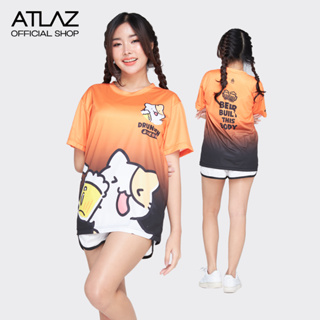 ATLAZ พร้อมส่ง เสื้อวิ่งพิมพ์ลายน้อนแมวเบียร์สีส้มดำ