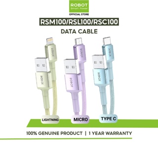 ภาพหน้าปกสินค้าROBOT  สายชาร์จ รุ่น RSM100/RSL100/RSC100 สายชาร์จมือถือ (Micro USB / iOS / Type-C) แบบ 2.4A ชาร์จเร็ว ชาร์จไว สายถัก ความยาว 100cm แข็งแรง ไม่พันกัน รับประกัน 1 ปี Fast Charge Data Cable ซึ่งคุณอาจชอบสินค้านี้