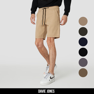 DAVIE JONES กางเกงขาสั้น ผู้ชาย เอวยางยืด กากี กรม ดำ เขียว เทา กากีเข้ม PL0012 KH NV BK GR GY 01 Elasticated Shorts in khaki navy black green gray dark khaki