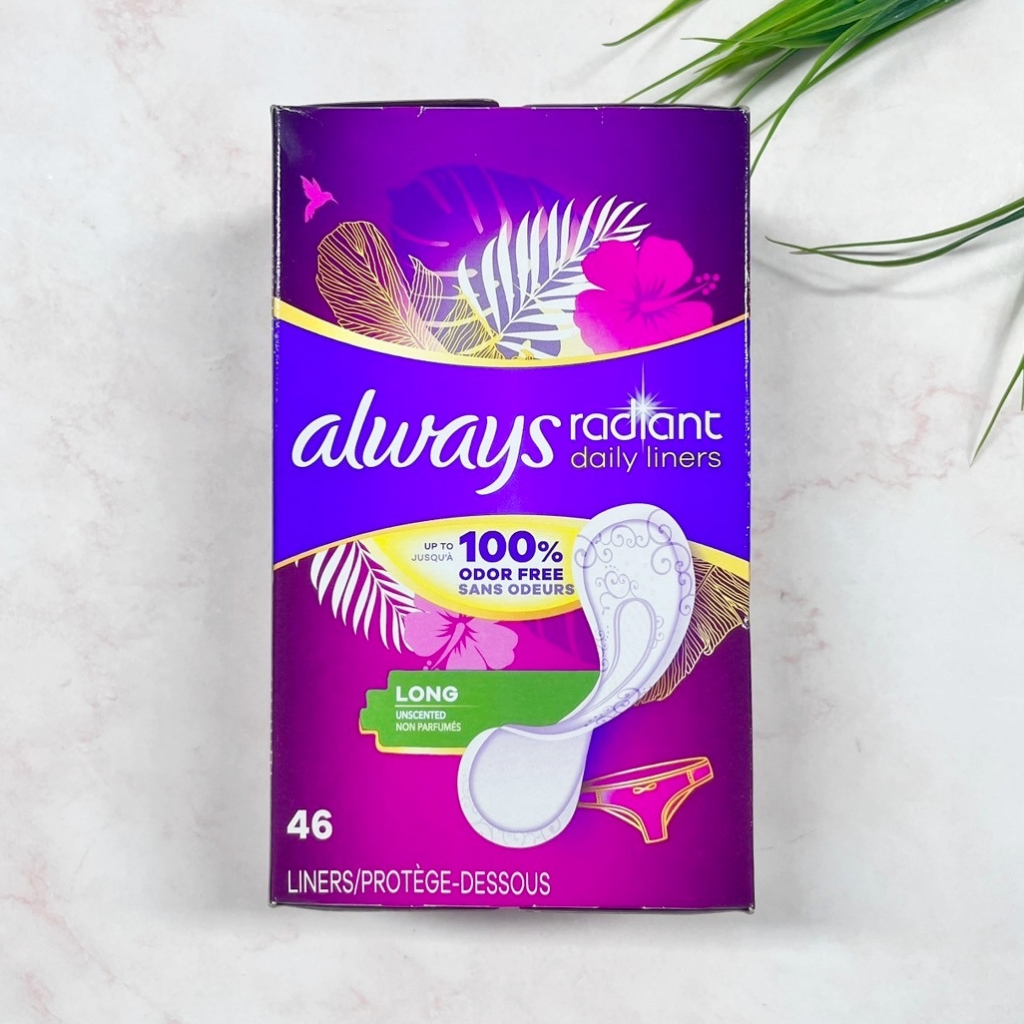 [Always®] Radiant Daily Liners Long Absorbency 46 Count แผ่นอนามัย ผ้าอนามัย ไม่มีปีก ปราศจาก