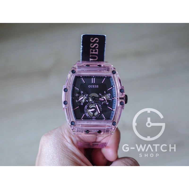 Guess Sporting Black Dial Pink Rubber Strap Watch for Men - GW0032G1