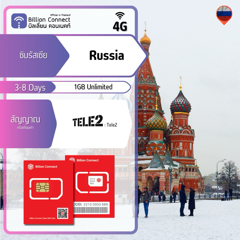 Russia Sim Card Unlimited 1GB สัญญาณ Tele2 : ซิมรัสเซีย 3-8วัน by ซิม ...