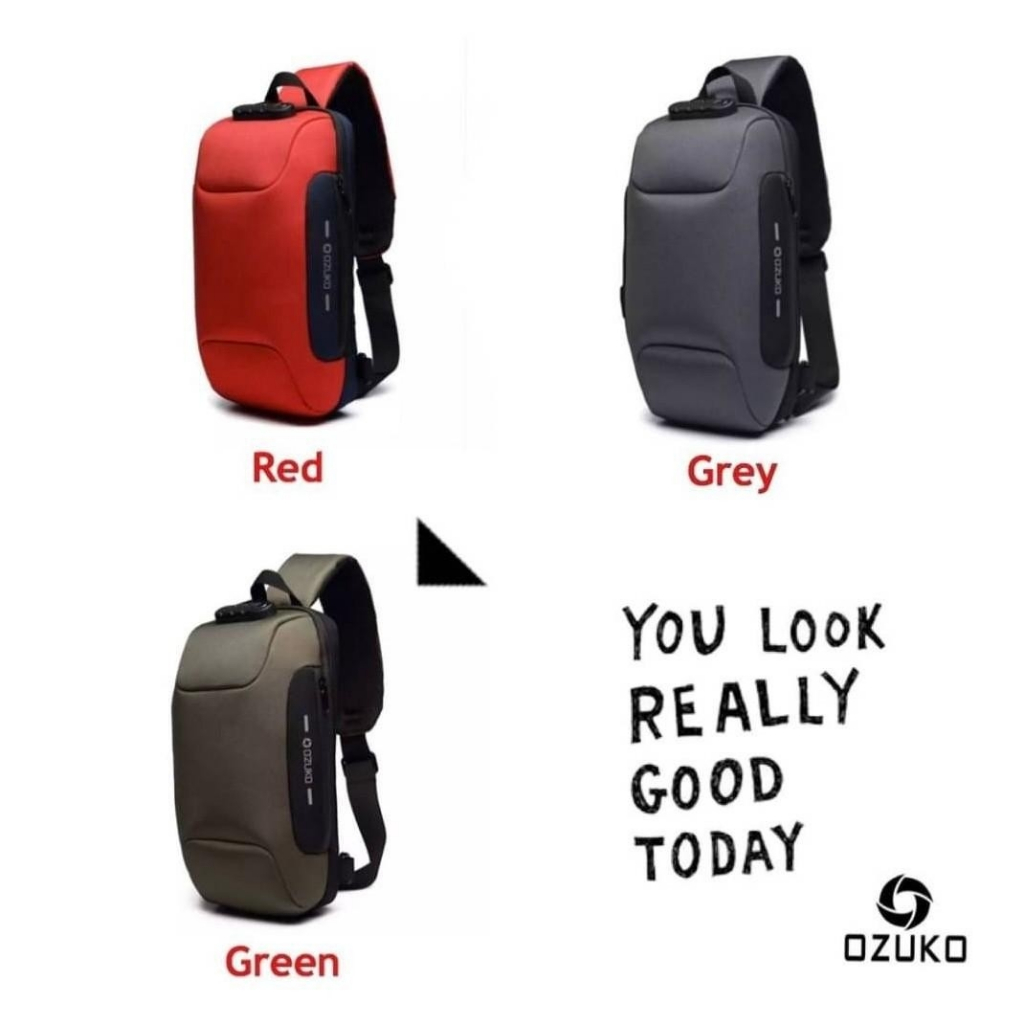 Ozuko USB Anti Theft Lock Sling Bag กระเป๋าเป้คาดอกหรือสะพายแบรนด์