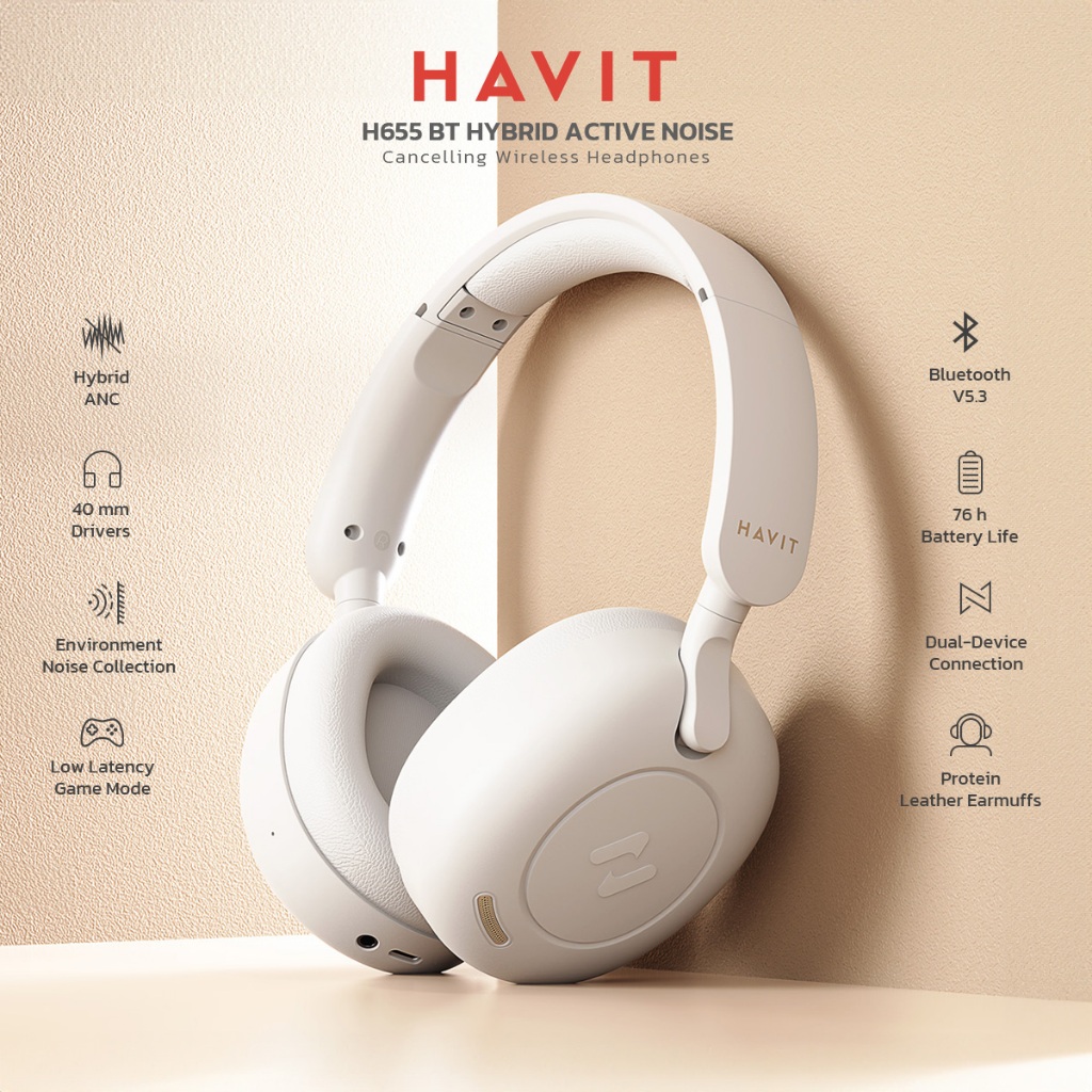 HAVIT H655BTแบบมีสาย หูฟังบลูทูธ หูฟังครอบหู headphone bluetooth V5.3  ใช้ได้ต่อเนื่อง 70 ชม | Shopee Thailand