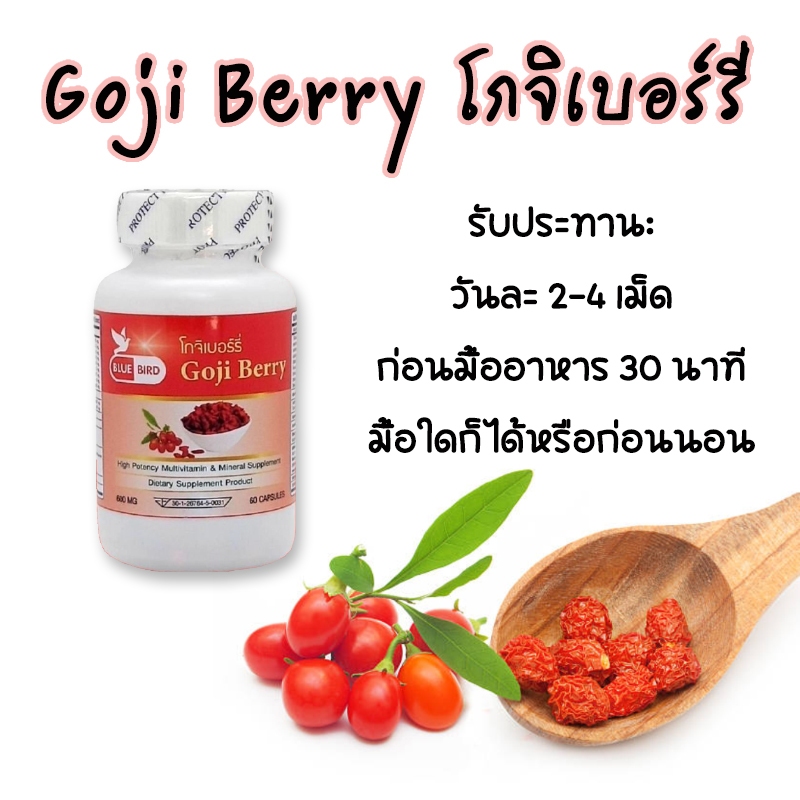 โกจิเบอร์รี่ Goji Berry (เก๋ากี้แดง) ตรา บลูเบิร์ด ขนาด 600 มิลลิกรัม ...