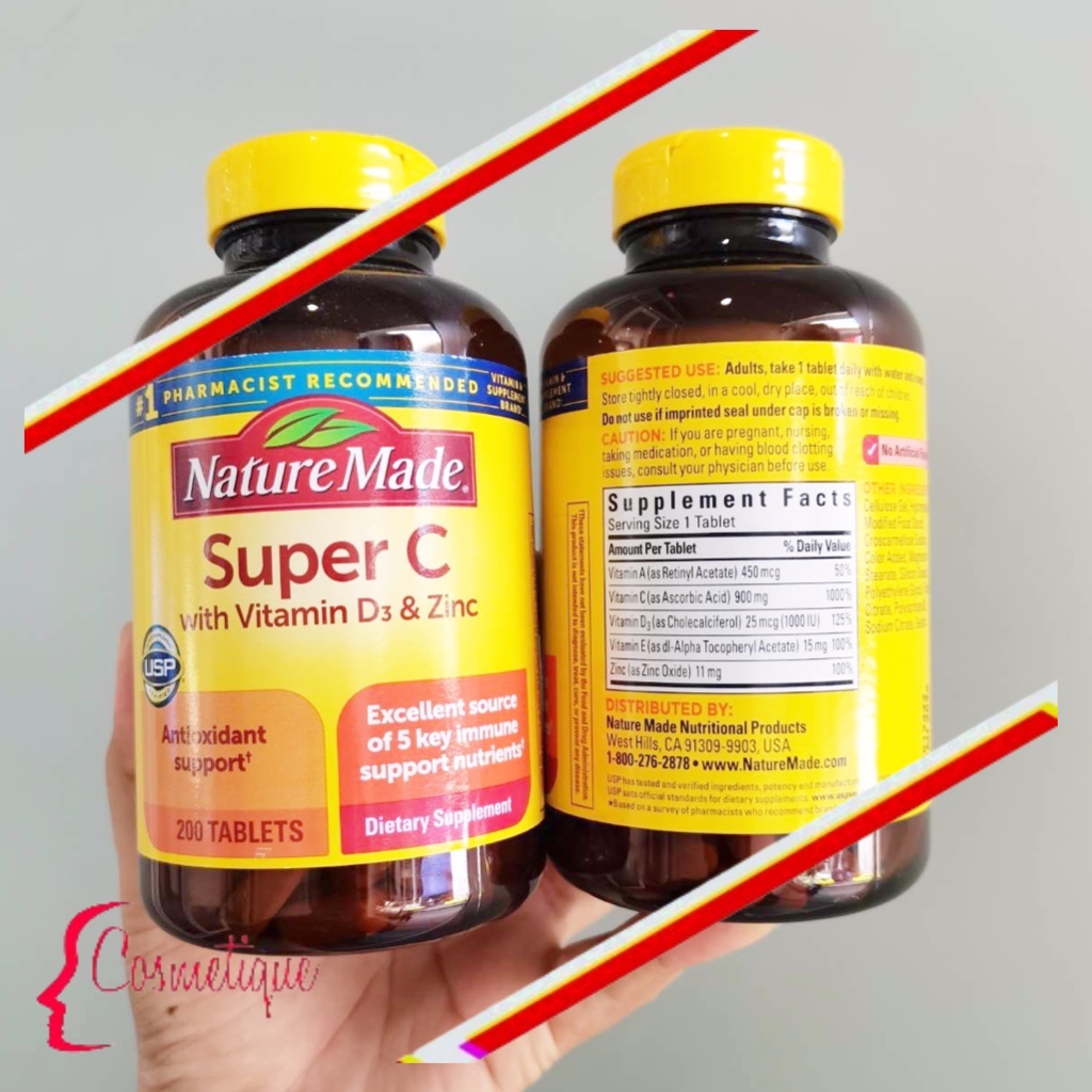 🌸 Nature Made Super C Vitamin D3 & Zinc 900mg ขนาด 200 เม็ด ( EXP. 04/