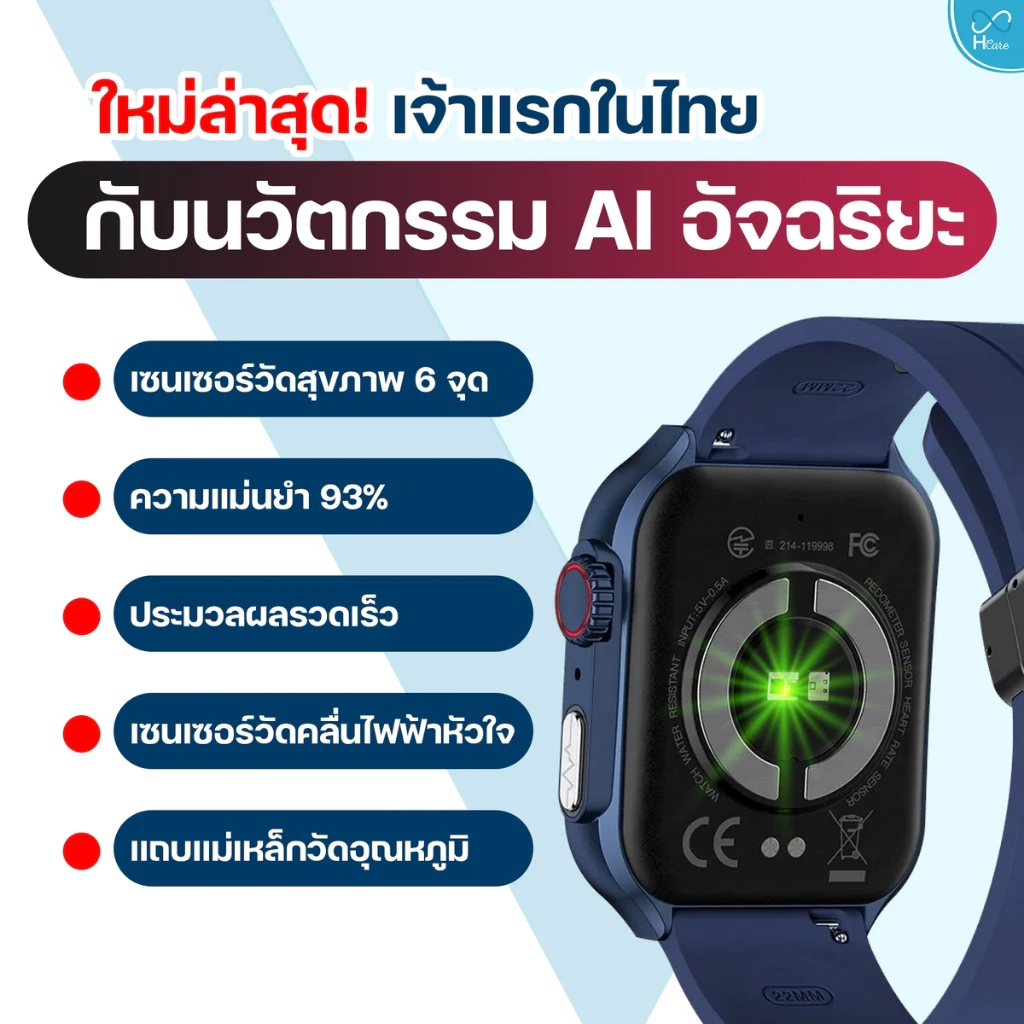 Hcare Wow 2 นาฬิกาวัดความดัน-คลื่นไฟฟ้าหัวใจ-ระดับน้ำตาล-มวลร่างกาย-รับสายโทรออก
