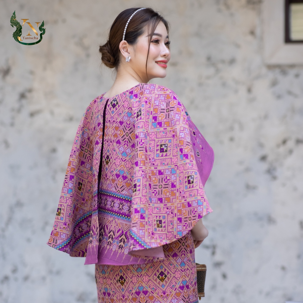เดรสผ้าไหมเมขลา ทรงปีกผีเสื้อ สีชมพู ชุดออกงาน ไปวัด ทำบุญ ไซส์ M-4XL มุมมองที่ 5