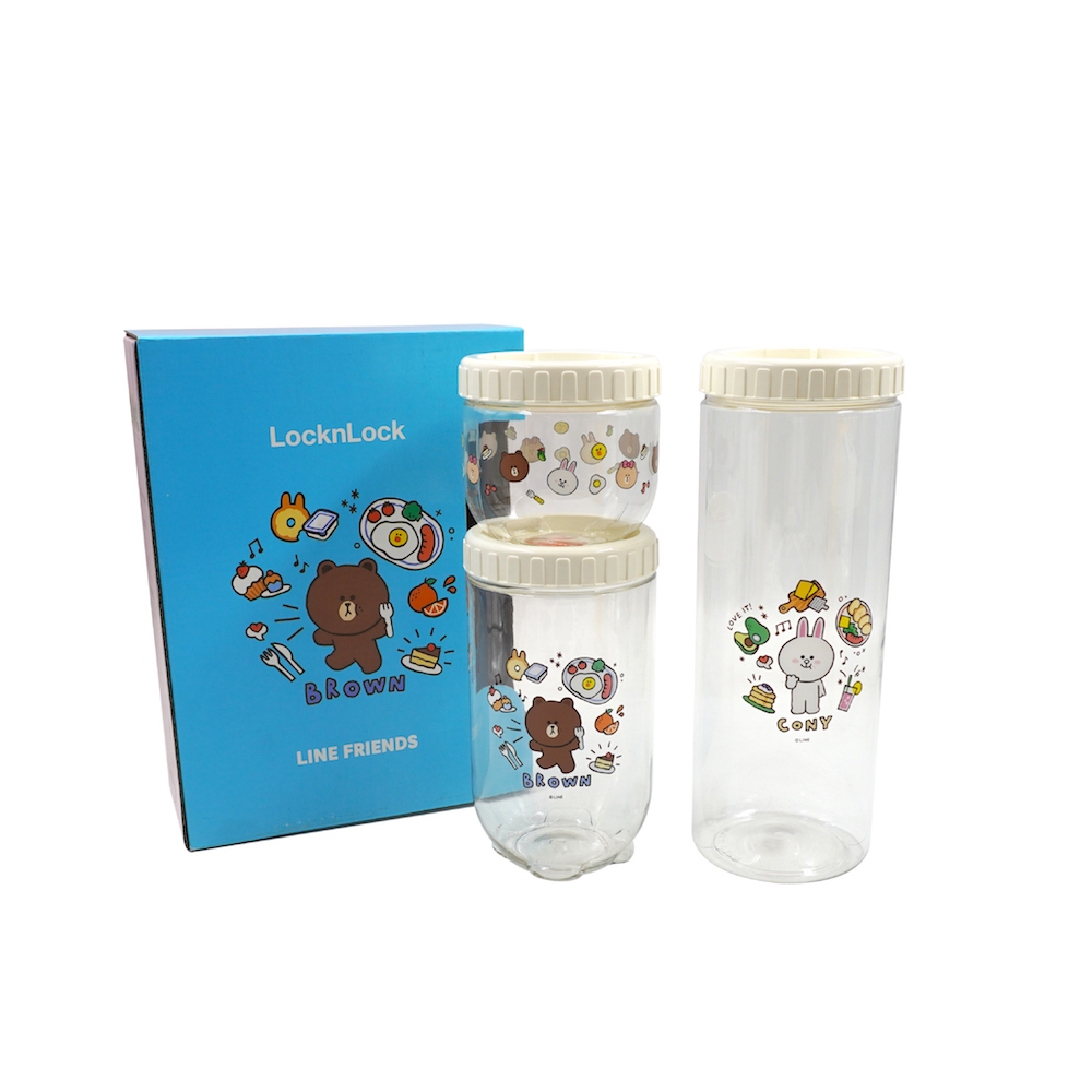 ชุดขวดโหลฝาเกลียว LOCKNLOCK LINE FRIEND สีขาว/ใส 3 ชิ้น | Shopee Thailand