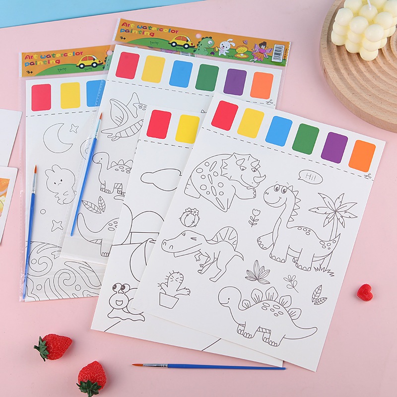 ✅SALE พร้อมส่งในไทย ภาพวาดระบายสีน้ำ DIY มาพร้อมสีในตัว แบบพกพา สมุดระบายสีน้ำ DIY ของเล่นเด็ก (2แผ่น/set)