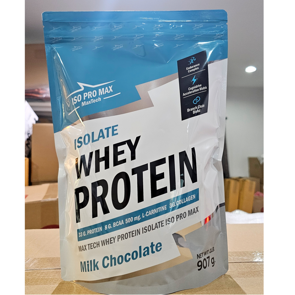 MaxTech ISO PRO MAX รุ่น V.32 เวย์โปรตีน ไอโซเลท โปรตีนสูง 33 กรัม สูตรลดไขมัน เพิ่มกล้ามเนื้อ รสช็อคโกแลต ขนาด 2 ปอนด์