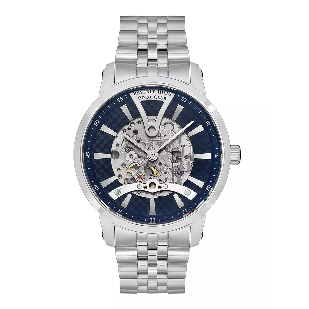 Beverly Hills Polo Club BP3552X.390 Men s Stainless Steel Automatic Watch Silver Blue 45mm