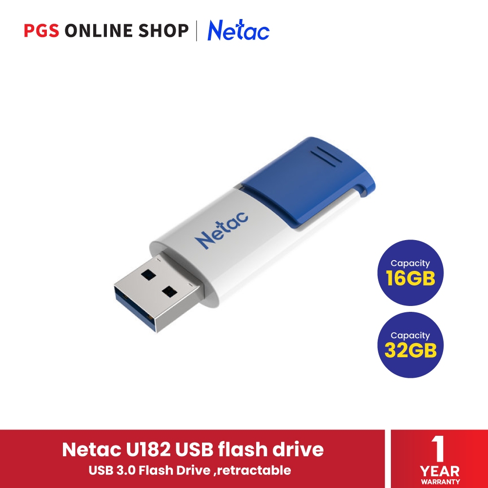 Netac U182 USB flash drive (แฟลชไดรฟ์) USB 3.0 Flash Drive, retractable ...