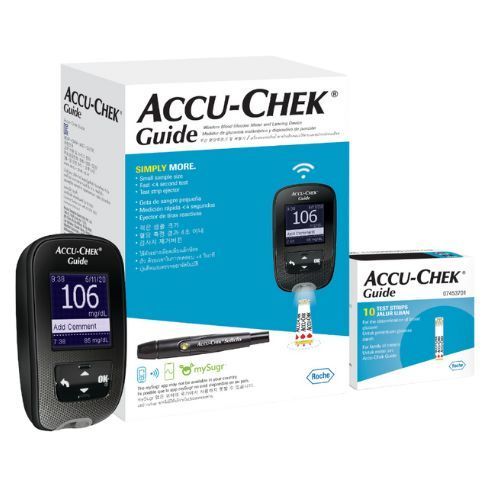 Accu-Chek Guide set meter เครื่องตรวจระดับน้ำตาลในเลือด ฟรีแผ่นตรวจ 10 ...