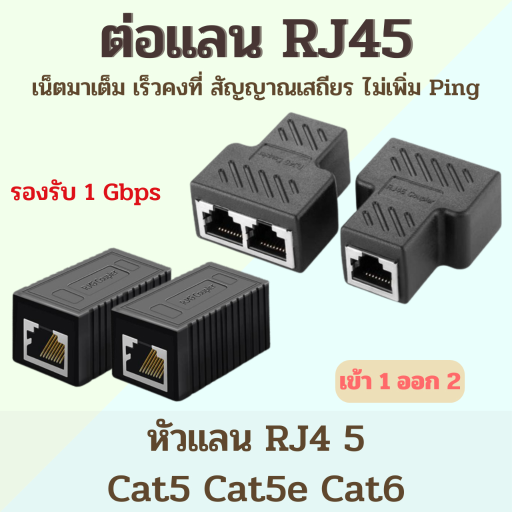 ตัวต่อสายแลน RJ45 เข้า 1 ออก 1 / 1 ออก 2 CAT5E/CAT6E รองรับ 1Gbps ...