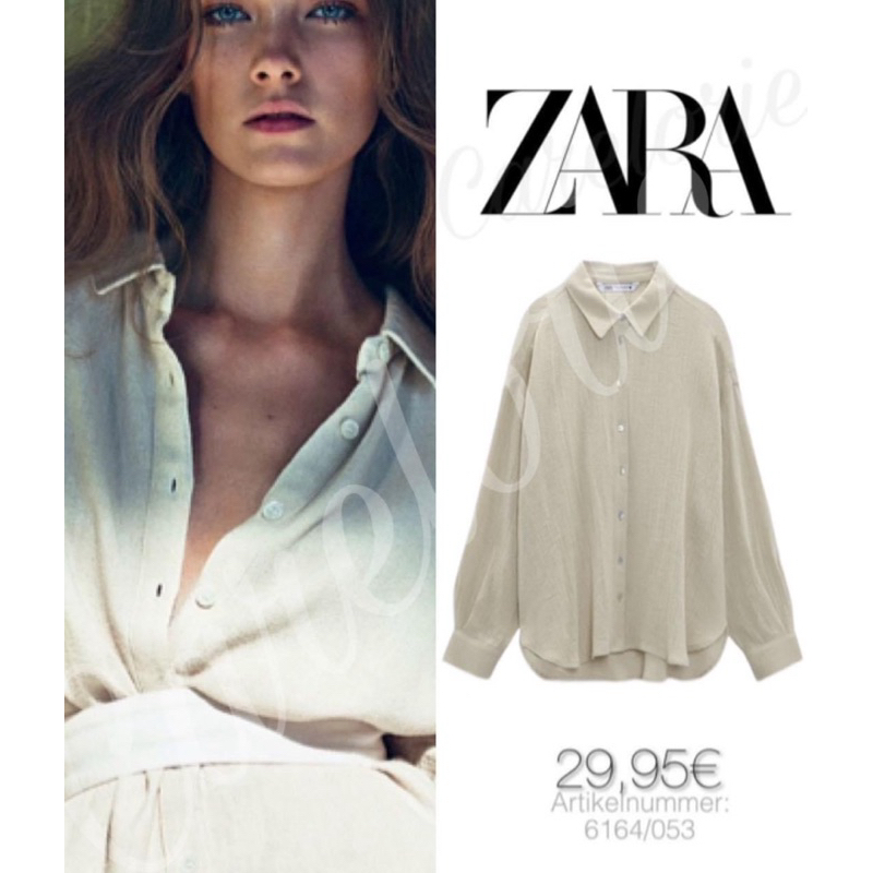 Zara crinkle Cream organic button shirt... M main image 1