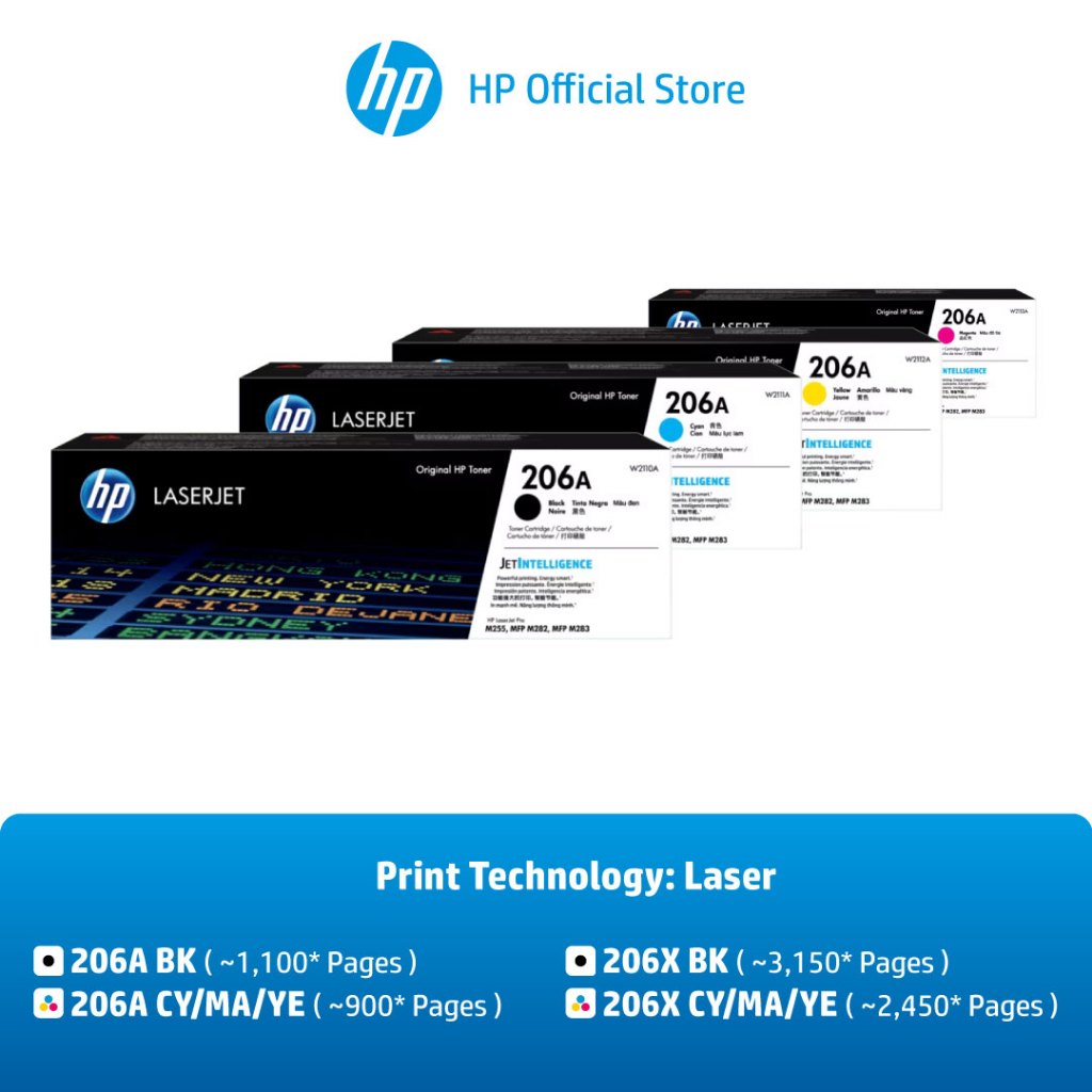 HP 206A/206X Black/Color (ตลับผงหมึกสี/สีดำ) Original LaserJet Toner ...