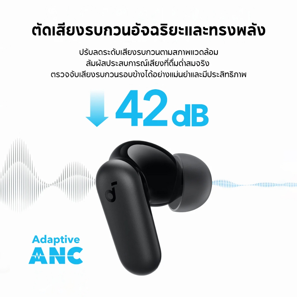 Soundcore R50i NC หูฟังบลูทูธ สายหูฟังไร ตัดเสียงรบกวน ANC กันน้ำระดับ IP54 45 ชม ไมค์ 4 ตัว อัลกอริธึม Al