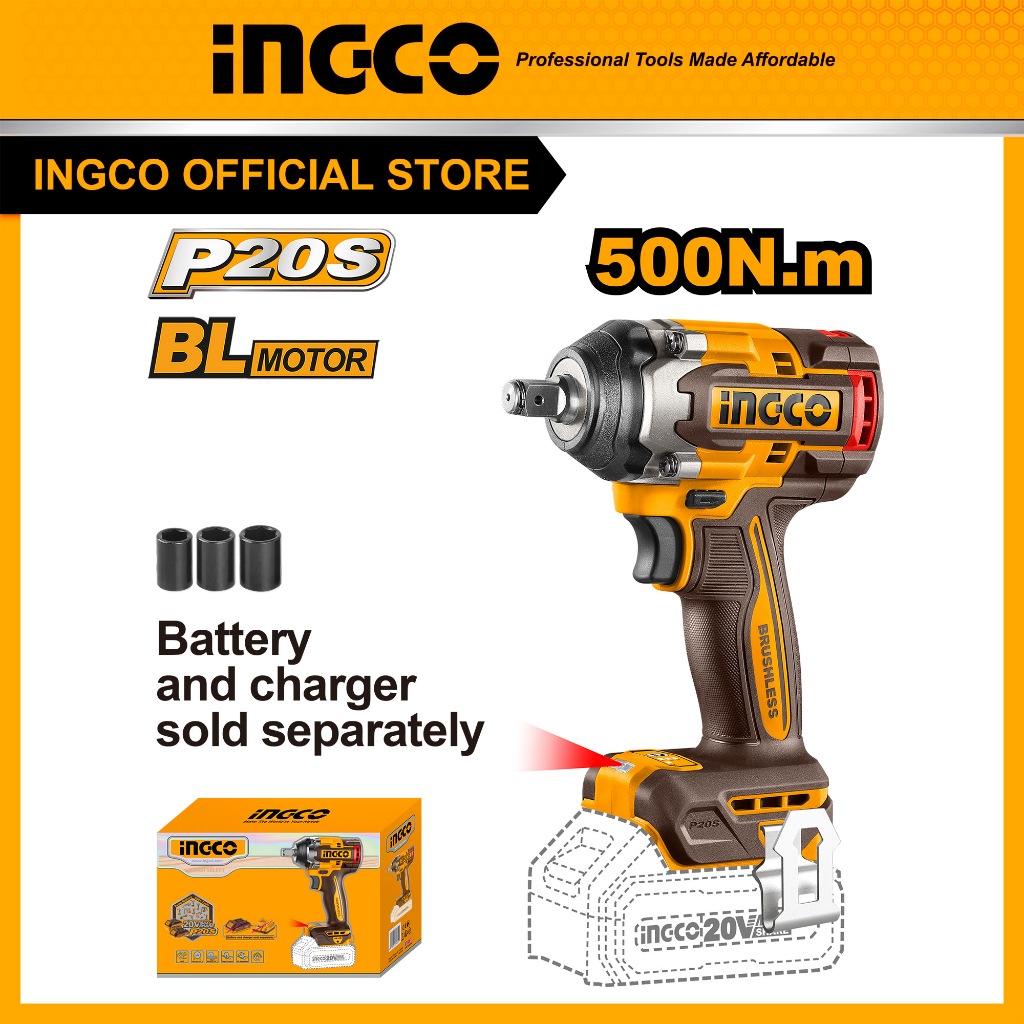 INGCO รุ่น CIWLI20501 แรงบิด 500 N.m บล็อคกระแทกไร้สาย 20V แรงบิดการคลายน็อต 650 N.m
