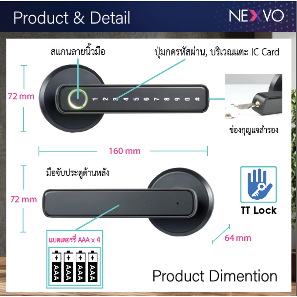 [Digital door lock] - กลอนประตูดิจิตอล DSL-SW01 บานผลัก เปิดผ่าน TTLock ...