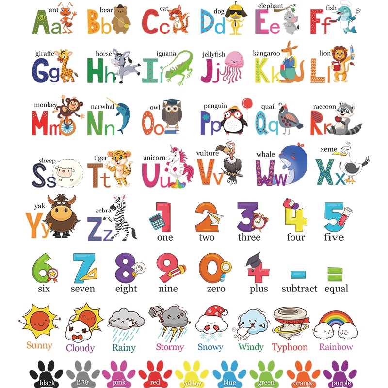 สติ๊กเกอร์ลายABC การ์ตูน ลายสัตว์โลก สําหรับติดตกแต่งผนังห้อง ตกแต่ง ...