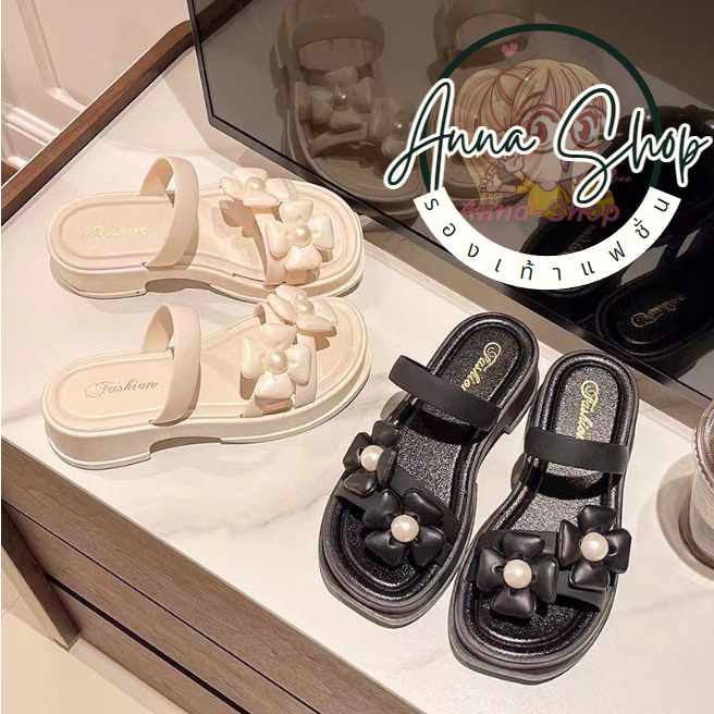 Anna shop รองเท้าแฟชั่น สายคาดแต่งดอกไม้ รองเท้าสายคาเฟ่ งานสุดชิว ใส่ ...