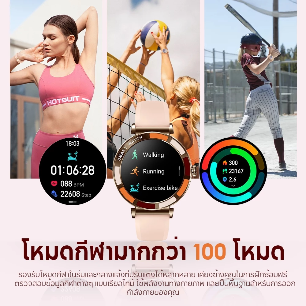 Aolon Lily R2 1.27 นิ้ว สมาร์ทวอทช์สำหรับผู้หญิง โทรด้วยบลูทูธ 280mAh หน้าปัดเล็ก การตรวจจับข้อมูลสุขภาพตลอด 24 ชั่วโมง